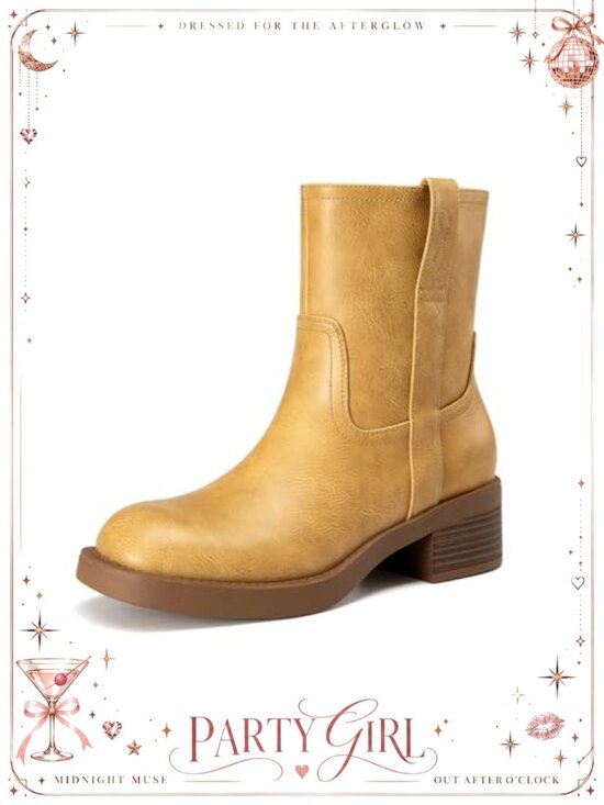 Shoes - Athlefit Women's PU Leather Square Toe Ankle Boots Low Block Heel Side Zipper